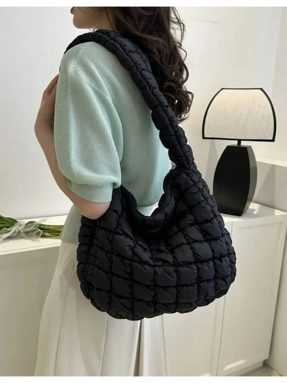 Black Quilted Shoulder Bag -  Stylish Hobo
